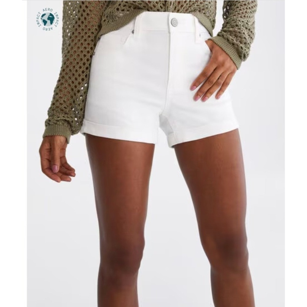 Aeropostale Womens Sz 00 High-Rise Denim Midi Shorts White Stretch Cotton Cuffed
